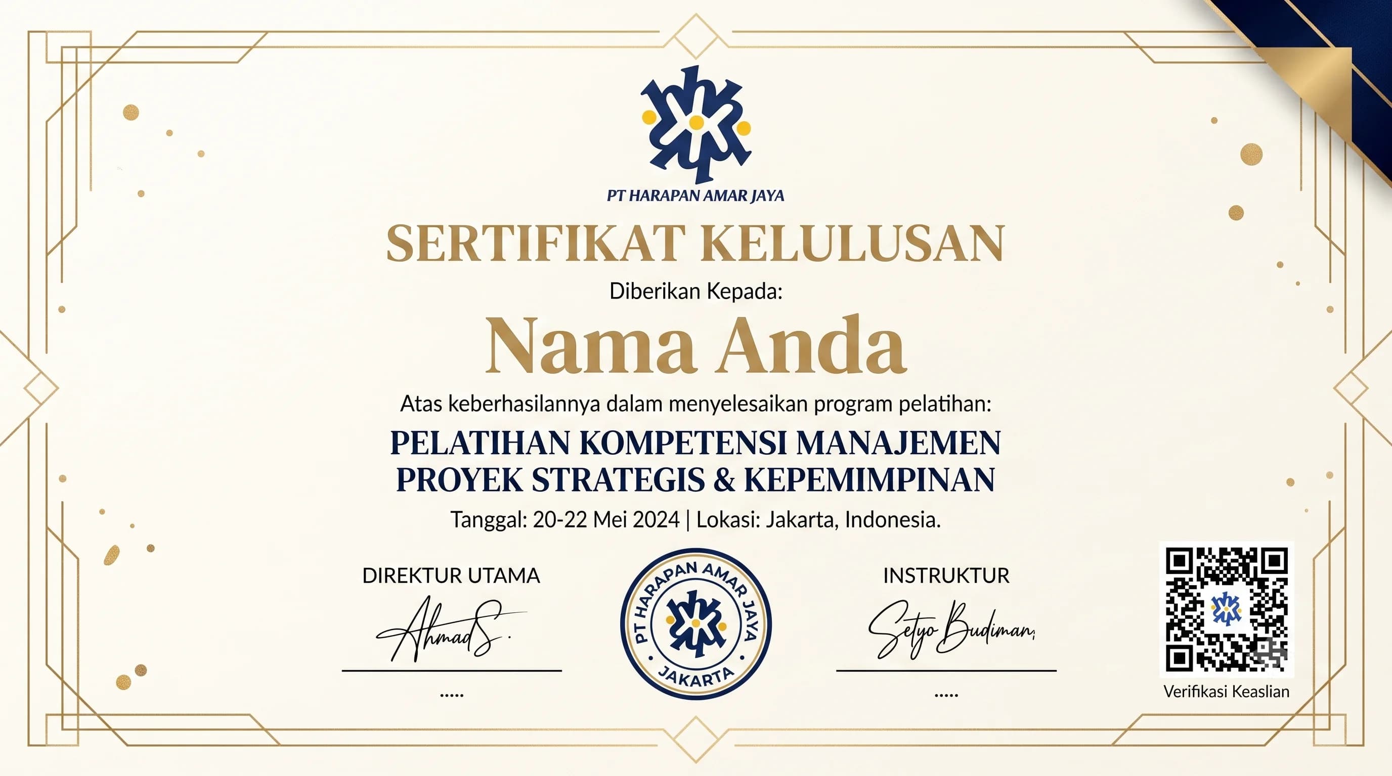 Pratinjau Sertifikat Digital PT Harapan Amar Jaya